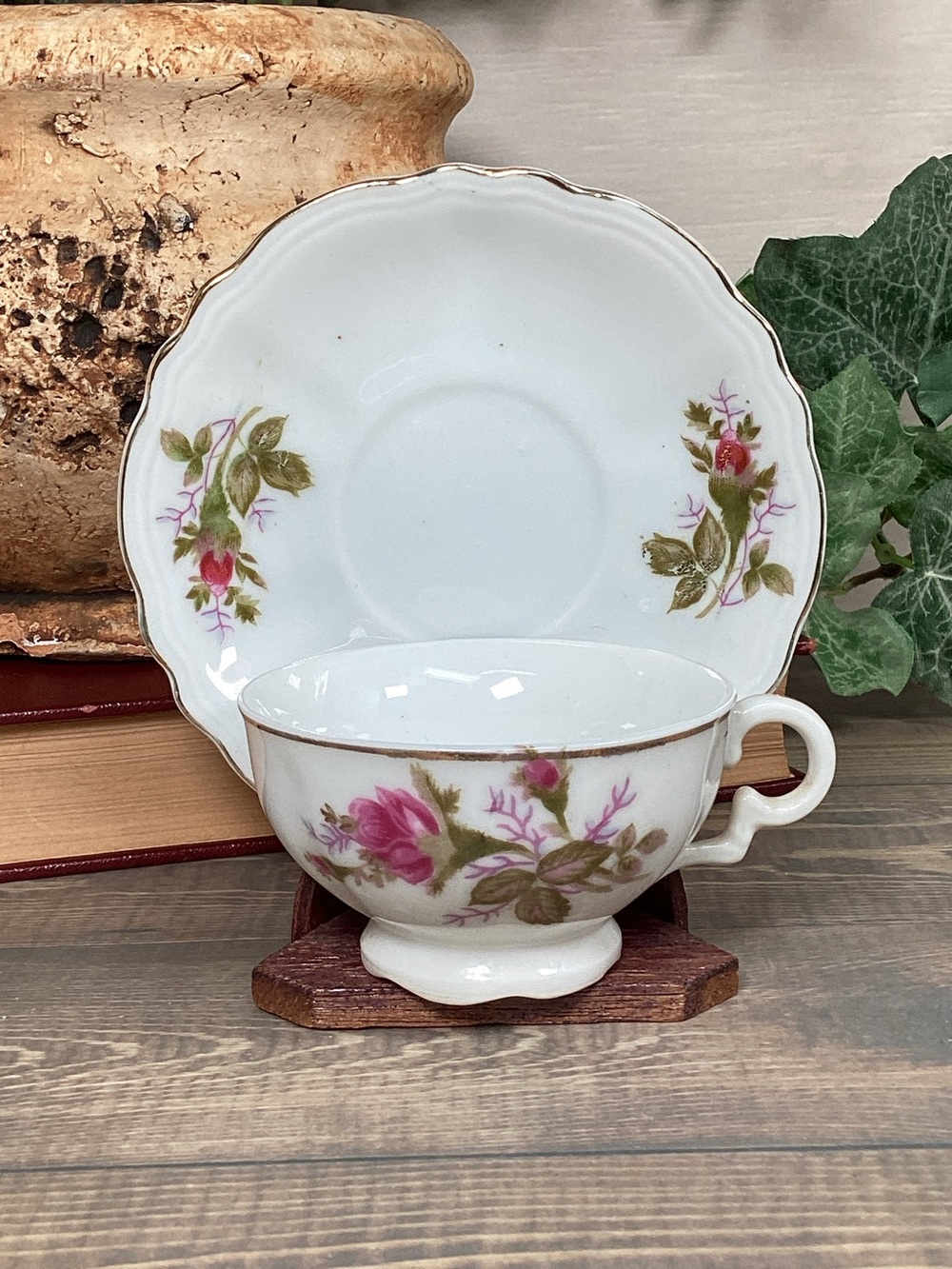 Vintage Fred Roberts Co Japan Tea Cup & Saucer Pink Flowers